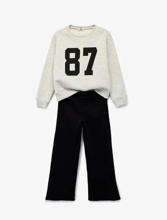 Baskılı Uzun Kollu Bisiklet Yaka Sweatshirt