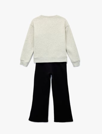 Baskılı Uzun Kollu Bisiklet Yaka Sweatshirt