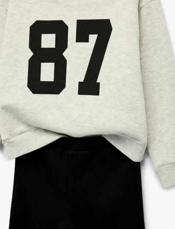 Baskılı Uzun Kollu Bisiklet Yaka Sweatshirt