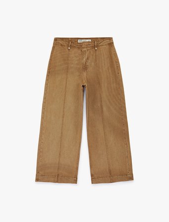 Normal Bel Cep Detaylı Nervürlü Kısa Geniş Paça Pantolon - Culotte Jeans