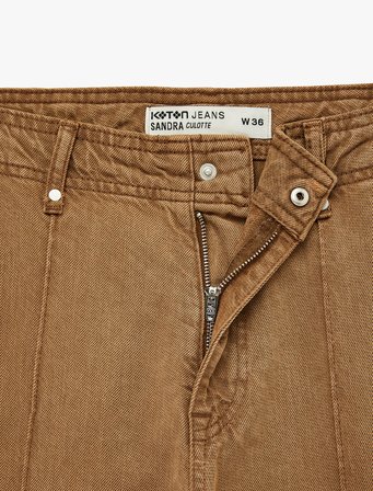 Normal Bel Cep Detaylı Nervürlü Kısa Geniş Paça Pantolon - Culotte Jeans