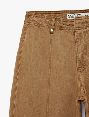 Normal Bel Cep Detaylı Nervürlü Kısa Geniş Paça Pantolon - Culotte Jeans