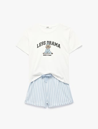 Pamuklu Kısa Kollu Baskılı Şortlu Pijama Takımı