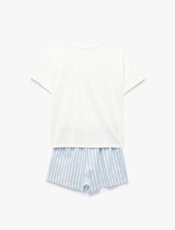 Pamuklu Kısa Kollu Baskılı Şortlu Pijama Takımı