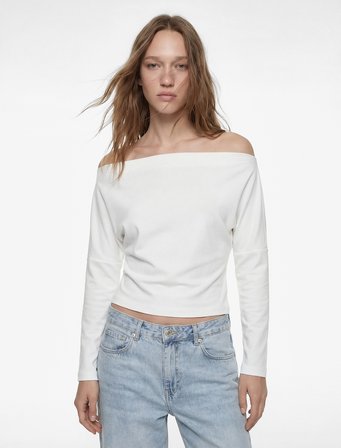 Slim Fit Kayık Yaka Uzun Kollu Tişört
