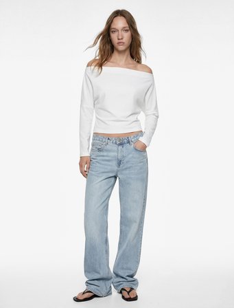 Slim Fit Kayık Yaka Uzun Kollu Tişört