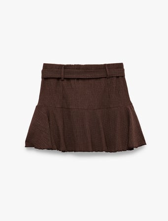 Beli Kuşaklı Bürümcük Kumaş Mini Şort Etek