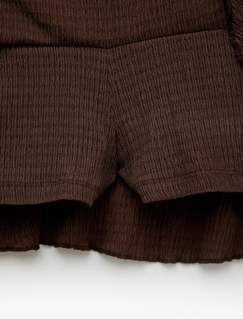 Beli Kuşaklı Bürümcük Kumaş Mini Şort Etek