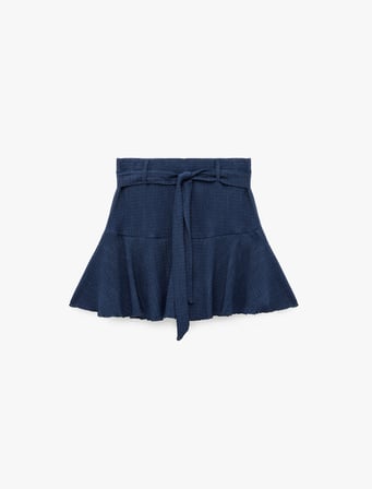 Beli Kuşaklı Bürümcük Kumaş Mini Şort Etek