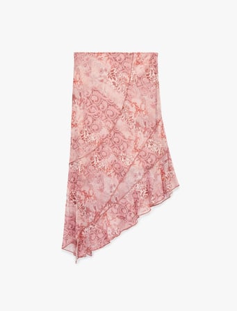 Asimetrik Tül Detaylı Slim Fit Midi Etek