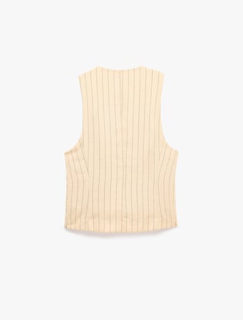 V Yaka Düğmeli Çizgili Blazer Yelek