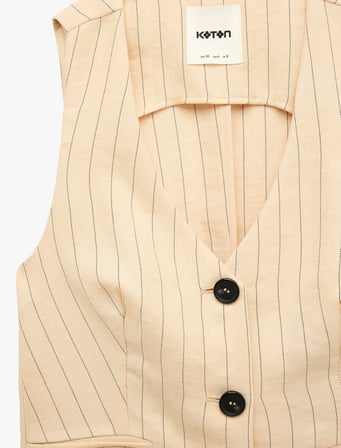V Yaka Düğmeli Çizgili Blazer Yelek
