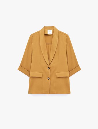 Viskon Kumaş Kapaklı Cep Detaylı Katlamalı 3/4 Kol Blazer Ceket