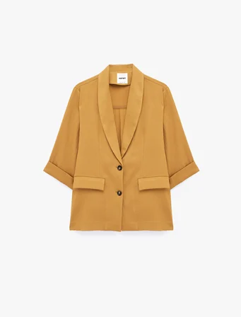 Viskon Kumaş Kapaklı Cep Detaylı Katlamalı 3/4 Kol Blazer Ceket