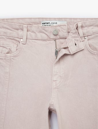 Pamuklu Düşük Bel Nervürlü Geniş Paça Denim Pantolon  - Wide Leg Jeans