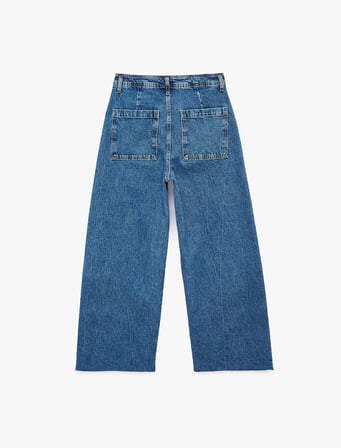 Düğmeli Yüksek Bel Rahat Kesim Denim Pantolon - Culotte Jeans
