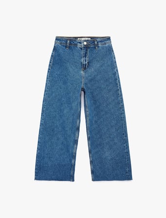 Düğmeli Yüksek Bel Rahat Kesim Denim Pantolon - Culotte Jeans