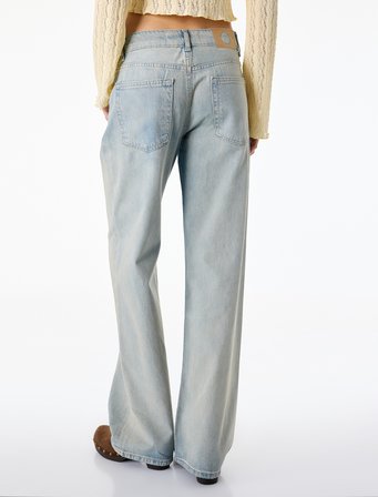Düşük Bel Pamuklu Düz Paça Denim Pantolon - Straight Fit Jean