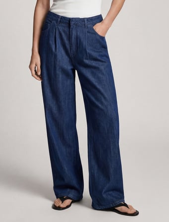 Koton X Sima Tarkan - Rahat Kalıp Cepli Düğmeli Pileli Geniş Paça Denim Pantolon