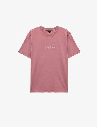 Pamuklu Kısa Kollu Bisiklet Yaka Baskılı Slim Fit Tişört