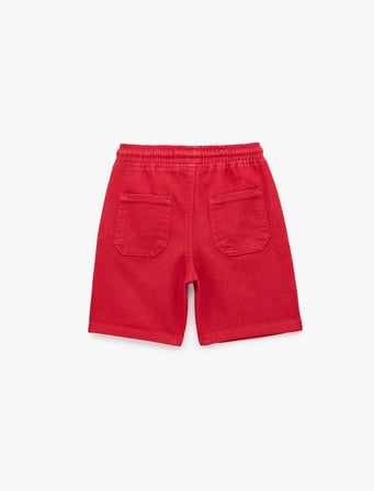 Beli Bağcıklı Lastikli Slim Fit Denim Şort