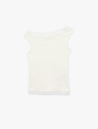 Slim Fit Dantel Detaylı Kolsuz Kayık Yaka Bluz