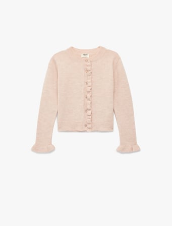 Uzun Kollu Bisiklet Yaka Fırfır Detaylı Triko Hırka
