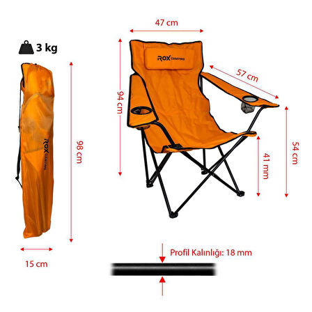 ROX CAMPING KATLANIR KAMP SANDALYESİ - TURUNCU