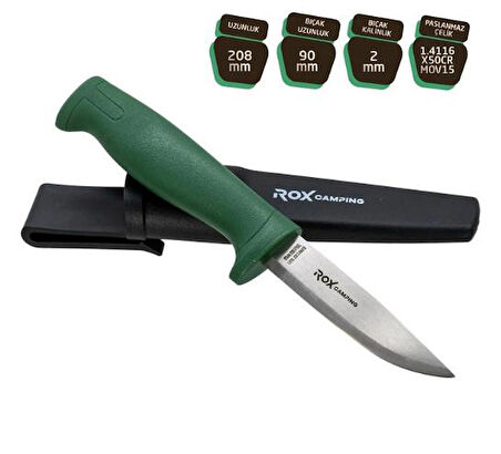 Rox Camping 0319 Bushcraft Eco Paslanmaz Çelik Kamp Bıçağı (Yeşil)