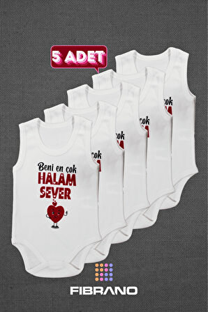 5 Adet Beni En Çok Halam Sever Baskılı 0-1 Yaş Tüm Bedenler %100 Pamuk Bebek Zıbın