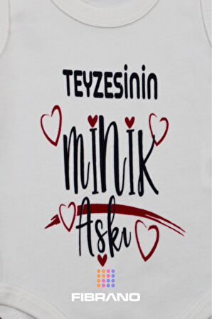 Teyzesinin Minik Aşkı Baskılı 0-1 Yaş Tüm Bedenler %100 Pamuk Bebek Zıbın