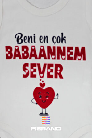Beni En Çok Babaannem Sever Baskılı 0-1 Yaş Tüm Bedenler %100 Pamuk Bebek Zıbın