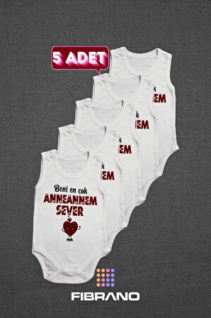 5 Adet Beni En Çok Anneannem Sever Baskılı 0-1 Yaş Tüm Bedenler %100 Pamuk Bebek Zıbın