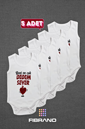 5 Adet Beni En Çok Dedem Sever Baskılı 0-1 Yaş Tüm Bedenler %100 Pamuk Bebek Zıbın