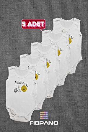 5 Adet Annesinin Balı Baskılı 0-1 Yaş Tüm Bedenler %100 Pamuk Bebek Zıbın