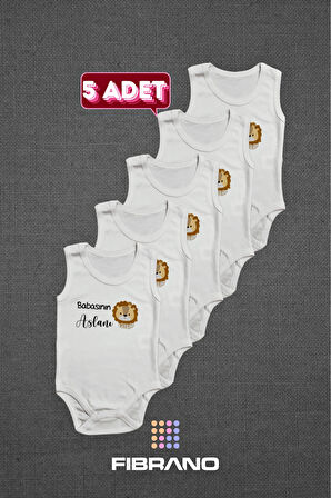 5 Adet Babasının Aslanı Baskılı 0-1 Yaş Tüm Bedenler %100 Pamuk Bebek Zıbın
