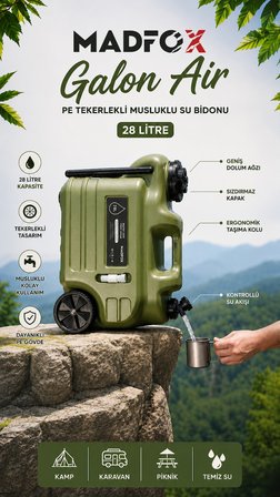 Madfox Galon Air PE Tekerlekli Musluklu Su Bidonu 28 Litre GREEN