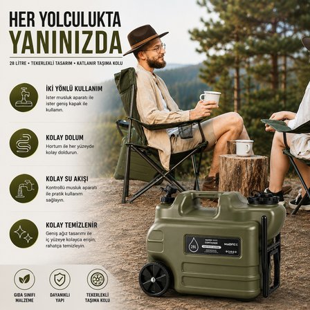 Madfox Galon Air PE Tekerlekli Musluklu Su Bidonu 28 Litre GREEN