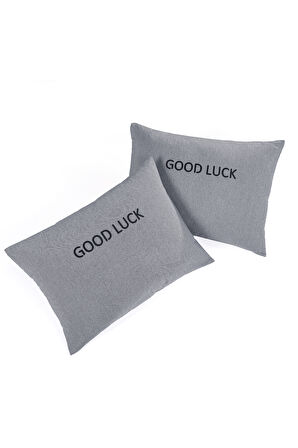 2li Yastık Kılıfı Good Luck Baskılı Füme