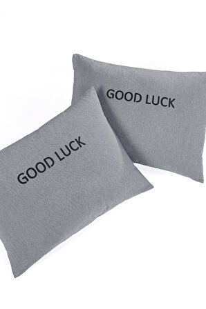 2li Yastık Kılıfı Good Luck Baskılı Füme
