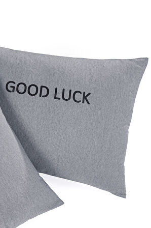 2li Yastık Kılıfı Good Luck Baskılı Füme