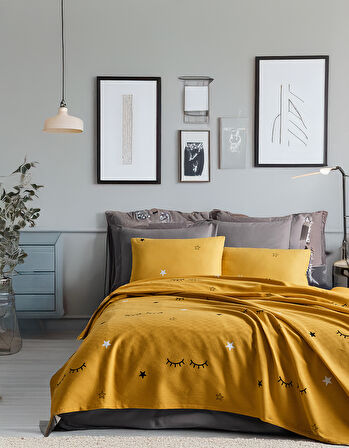 Doğal Pike Baskılı King 240x230cm Dide Sarı