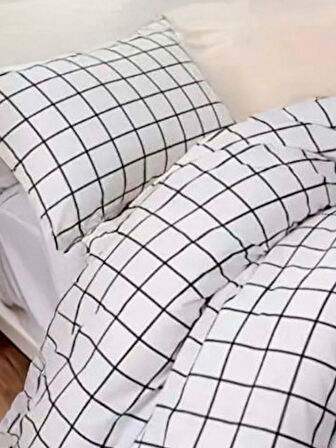 Kolay Ütülenir Nevresim Takımı Tek Kişilik Pled Kareli Siyah