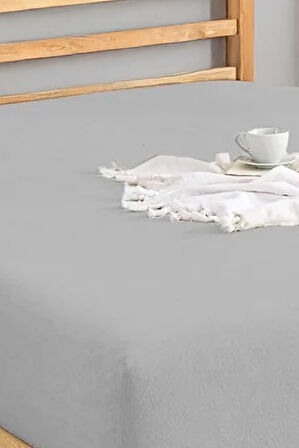 Penye Lastikli Çarşaf Pamuklu Jersey Battal Kişilik 180x200cm Gri