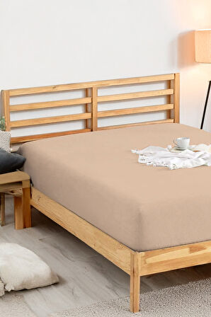 Penye Lastikli Çarşaf Pamuklu Jersey Süper Battal Kişilik 200x200cm Bej