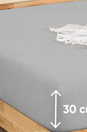 Penye Lastikli Çarşaf Pamuklu Jersey Tek Kişilik 100x200cm Gri