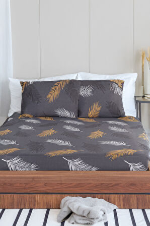 Pes Lastikli Çarşaf Seti Çift Kişilik Olivia Altın-Gri