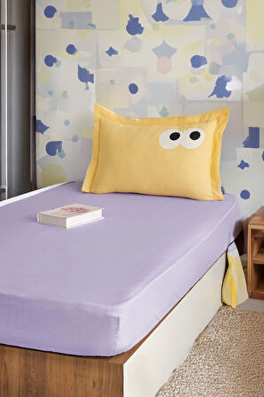 Pes Lastikli Çarşaf Seti Tek Kişilik Funny DüzBoya Lila-Sarı
