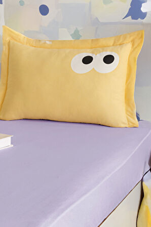 Pes Lastikli Çarşaf Seti Tek Kişilik Funny DüzBoya Lila-Sarı