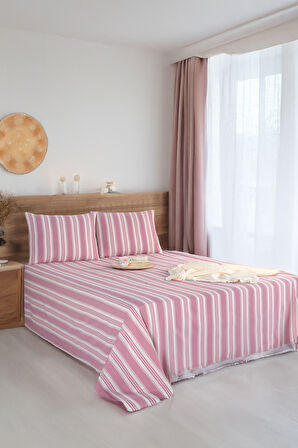 Sport Çizgili Çarşaf + Yastık Kılıfı  Seti Çift Kişilik Soft Line Bordo